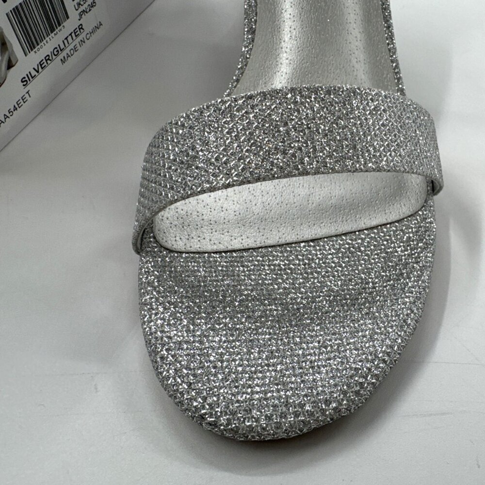 Dream Pairs Chunk Heel Shoes Womens 7.5 Silver Glitter Pumps Open Toe Party NEW - Picture 8 of 10